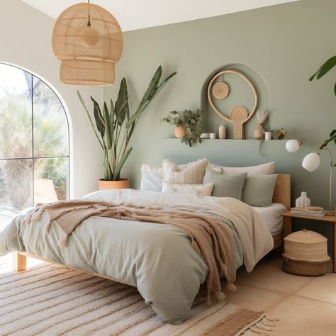 Sage Bedroom, Lots Of Plants, Sage Green Bedroom, Beige Bedroom, Green Bedroom, Boho Bedroom Decor, Bedroom Refresh, Green Rooms, Bedroom Green