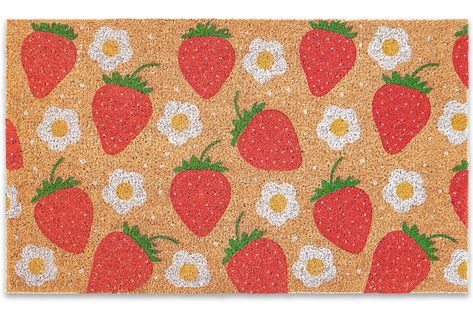 PRICES MAY VARY. DELICATE DESIGN: Our doormat is patterned with strawberries and flowers, adorable and rustic, which will create a strong holiday atmosphere for your home. DURABLE MATERIAL: The doormat is made of good quality coir, exquisite and safe. It will keep the floor clean and reduce the possibility of falling. Notice: The doormat is rolled when packed, and it may uneven when you receive it, you can use a heavy object to press it, which will not affect normal use. LARGE SIZE: The doormat Strawberry Doormat, Door Rugs Indoor, Cute Front Door, Fruit Rug, Welcome Mat Front Door, Door Mat Ideas, Tropical Doors, Backyard Dog Area, Dream Condo