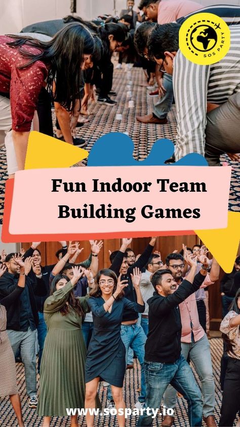 Fun Indoor Team Building Games Office Team Building Games, Indoor Team Building Games, Quick Team Building Activities, Corporate Event Activities, Indoor Team Building Activities, Office Team Building Activities, Team Bonding Games, School Team Building Activities, Indoor Team Building