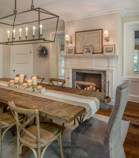 Renovated dining room of a 19th century Pennsylvania Farmhouse by Period Architecture Dining Room With Fireplace, Dining Room Decor Rustic, Cottage Dining Rooms, Farmhouse Dining Rooms Decor, Modern Farmhouse Dining Room, Farmhouse Dining Room Table, Dining Room Fireplace, Stylish Dining Room, Modern Farmhouse Dining