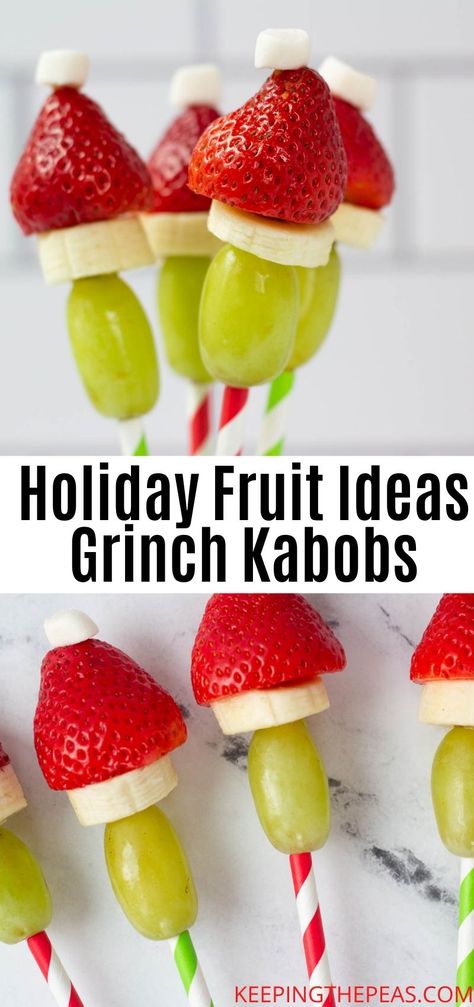 Grinch Fruit Skewers, Grinch Grapes And Strawberries, Grinch Grapes Snack, Grinch Grapes, Christmas Grapes, Strawberry Appetizers, Grinch Fruit, Grape Appetizers, Grinch Fruit Kabobs