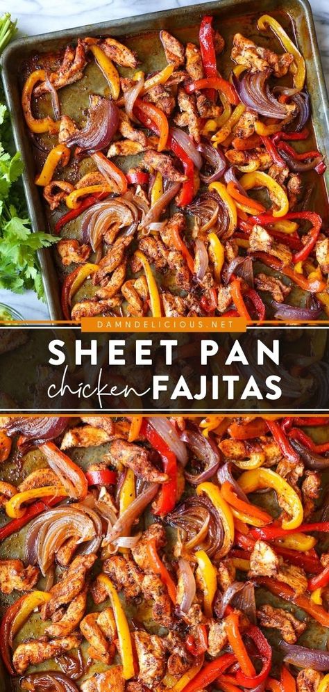 SHEET PAN CHICKEN FAJITAS Healthy Sheet Pan Chicken, Sheet Pan Chicken Fajitas, Easy Chicken Fajitas, Pan Chicken Fajitas, Sheet Pan Chicken, Sheet Pan Dinners Recipes, Mexican Dinner Recipes, Mexican Dinner, Fajita Recipe