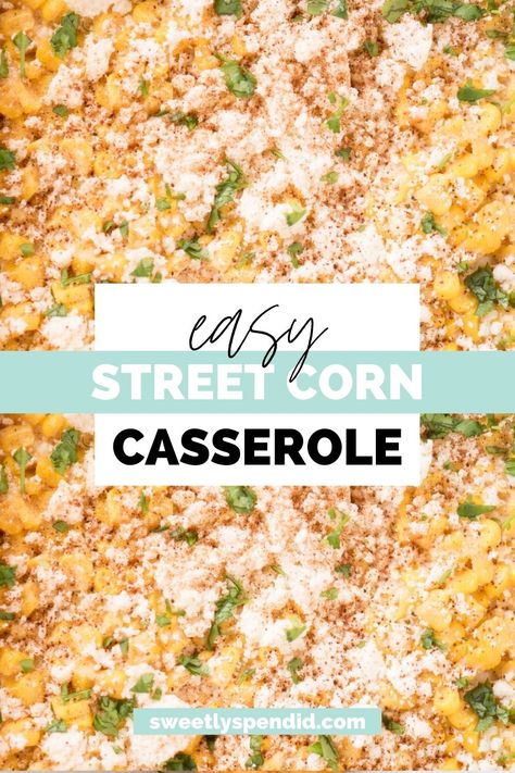 Looking for a tasty twist on traditional corn casserole? Try our mouthwatering Easy Mexican Street Corn Casserole recipe! Loaded with savory flavors and easy to prepare, this dish is perfect for your next fiesta or family dinner. Serve up a delicious and satisfying side dish that everyone will love. It's perfect for busy weeknight meals. Roasted street corn turned into a casserole. It's an easy side dish for busy weeknight meals. Mexican Corn Dishes Recipes, Mexican Sides For A Crowd, Mexican Corn For A Crowd, Quick Street Corn, Mexican Sweet Corn Casserole, Texas Street Corn, Corn On The Cob Side Dishes, Elote Corn Casserole Recipe, Elite Corn Recipe