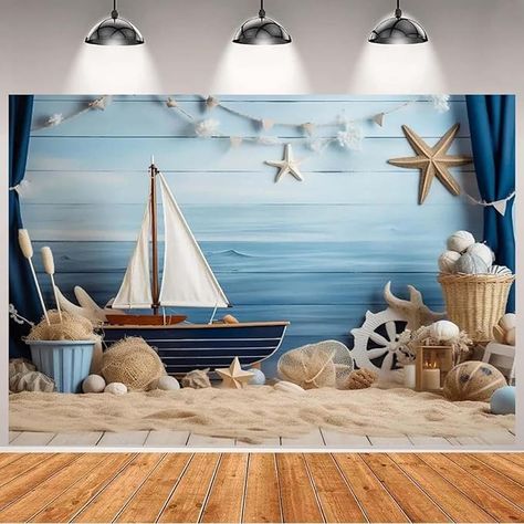 Amazon.com : Nautical Rudder Theme Baby Birthday Background Sailboat Ocean Beach Pirate Party Background Sailing Backdrop Boat Ship Backdrop Sailboat Boat Wooden Board Sailor Child Portrait Backdrop,7x5feet : Electronics Beach Backdrop Party, Ship Theme Decor, Nautical Theme Backdrop, Beach Birthday Theme Decoration, Boat Theme Party, Sailor Theme Party, Nautical Backdrop, Beach Theme Birthday Party, Nautical Background