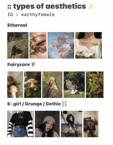 Clothing Aestethic Types, Types Of Cores List, Different Types Of Aesthetic Cores, Types Of Female Aesthetics, Eight Core Style Aesthetic Types, Different Types Of Core Aesthetic, Types Of Instagram Aesthetics, Different Kinds Of Aesthetic Cores, Types Of Cores Aesthetics List