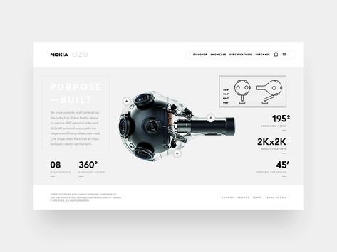 Nokia OZO - Specifications by Viktor Vörös on Dribbble Catalogue Layout, App Interface Design, Web Ui Design, Portfolio Web Design, Portfolio Inspiration, Web Inspiration, Packaging Labels Design, Catalog Design, Design Visual