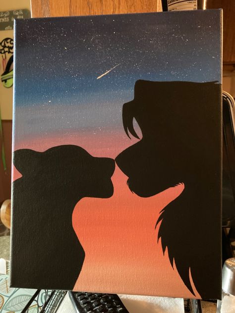 Up Movie Painting Ideas, Cute Paintings Couples, Canvas Disney Painting, Couples Paintings Ideas, Canvas Painting Couple Ideas, Canvas Ideas For Couples, Paintings For Couples To Do Together, Lion King Painting Easy, Disney Easy Paintings