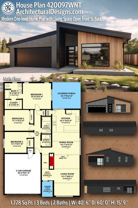 3 Bedroom Two Bath House Plans, 3 Bedroom With Garage Floor Plan, 3 Bedroom Rectangle Floor Plan, 30x60 House Elevation Design, 3bed 2 Bath Floor Plans, 3 Bedroom 1 Floor House Plans, 3br 2 Bath House Plans, Modern House Plan 3 Bedroom, Three Bedroom All Ensuite House Plan