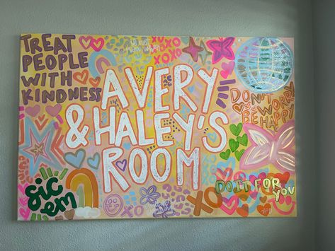 Roommate Canvas Painting, Cute Dorm Room Paintings, Canvas Dorm Paintings, Roommate Door Signs, College Dorm Canvas Art, Dorm Room Signs Doors, Preppy Dorm Painting, College Dorm Canvas Painting, Dorm Crafts Diy