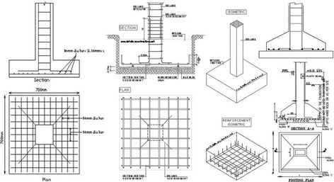 In this construction article, detail information is provided on design procedure of column footings foundation design. Footings And Foundations, Structural Column Design, Footing Detail Foundation, Building Foundation Construction, Exterior Column Design, Column Footing Detail, Front Porch Modern, Foundation Drawing, Foundation Construction