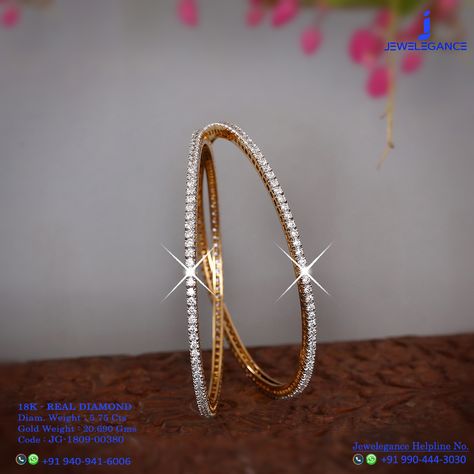 Diamond Churi Design, Real Diamond Bracelet Designs, Diamond Bengals, Real Diamond Bangles Designs, Diamond Bangle Design, Diamond Bangles Indian, Plain Gold Bangles, Unique Engagement Rings Rose Gold, Diamond Bangles