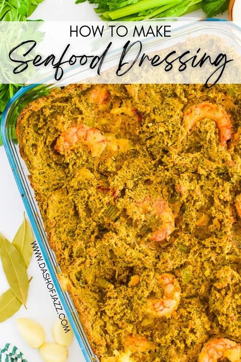 Cajun Seafood Dressing Recipe, Shrimp Dressing Recipe, Seafood Cornbread Dressing, Seafood Dressing Recipe, Seafood Cornbread, Crawfish Cornbread Dressing, Seafood Dressing, Soul Food Cornbread Dressing, Black Grandma