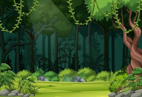 Trees Background Drawing, Jungle Background Landscape, Forest Cartoon Background Animation, Vector Illustration Background, Forest Drawing Background, Background Forest Illustration, Forest Illustration Trees, Cartoon Jungle Background, Forest Cartoon Background