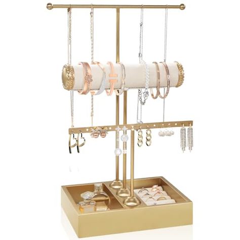 Jewelry Atand, Jewelry Holder Braclet, Preppy Jewelry Rack, Organizer For Jewelry, Cute Jewelry Organizer, Gold Room Accessories, Earring Holde, Jewlrey Organization, Range Bracelet