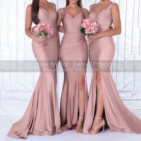 Best Bridesmaid Dresses Blush Pink, Mermaid Dress For Bridesmaid, Rosegold Bridesmaids Dresses, Dresses For Braids Maid, Trumpet Bridesmaid Dress, Braids Maids Dresses Long, Maid Of Honor Dresses Pink, Dusty Rose Maid Of Honor Dress, Bridesmaid Dresses Rose Pink