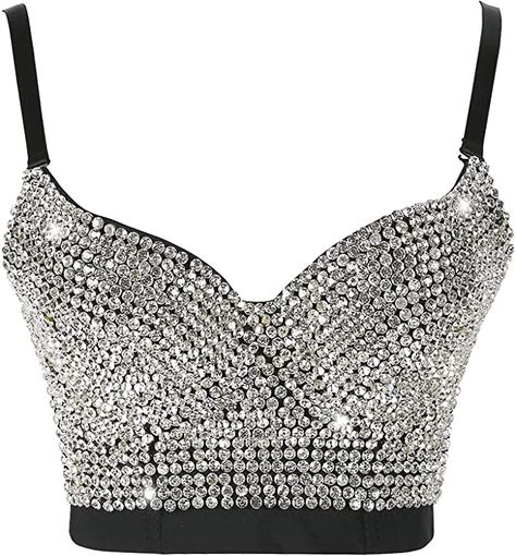 Party Bra, Diamond Push Ups, Party Crop Tops, Rhinestone Top, Crop Top Bra, Crop Top Outfits, Club Party, Bustiers, Cropped Top