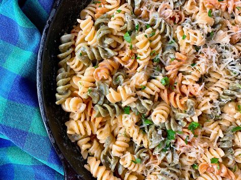 Tricolor Pasta in Creamy Garlic Sauce Tricolor Pasta Salad Recipes, Multi Color Pasta Recipes, Tricolor Rotini Recipes, Tri Color Rotini Pasta Recipes Chicken, Tri Color Pasta Recipes Dinners, Tri Colored Pasta Recipes, Colorful Pasta Recipe, Tri Color Rotini Pasta Recipes Dinner, Colored Pasta Recipes