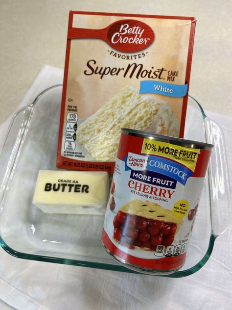 Cake-Mix-Cherry-Cobbler Cherry Pie Cake Mix Recipe, Cake Mix With Cherry Pie Filling, Recipes Using White Cake Mix And Cherry Pie Filling, Cherry Pie Filling And Cake Mix Desserts, Cake And Fruit Dessert, Peach Cobbler Easy Crockpot Dump Cake Recipes, White Cake Mix Cherry Pie Filling, Cherry And Peach Cobbler, Box Cake Mix And Can Fruit