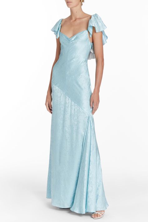 Katharina Floral Jacquard Gown -  #Floral #Gown #Jacquard #Katharina Short Sleeve Gown, Light Blue Gown, Jacquard Gown, Sleeve Gown, Guest Attire, Prom Dress Inspiration, Wedding Attire Guest, Grad Dresses, Floral Jacquard