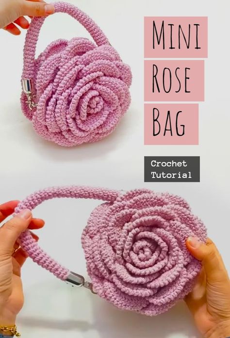 Crochet Rose Purse, Crochet Rose Bag Pattern, Crochet Rose Bag, Crochet Shoulder Bag Pattern Free, Flower Bag Crochet, Mini Bag Crochet, Hand Bag Design, Crochet Flower Bag, Crochet Mini Bag