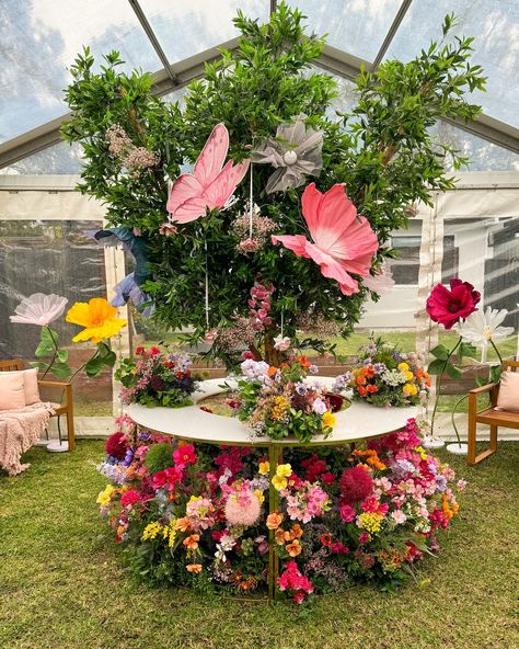 A magical 360° dessert table surrounded by florals, creating a dreamy enchanted garden for Kaldiye’s baby shower. Styling, decor, flowers and set up by @museweddingsandevents @kaldiyezreika Prom Enchanted Garden, Enchanted Table Setting, Wedding With Butterflies, Whimsical Table Decor, Fairy Garden Party Table Decor, Enchanted Garden Table Decor, Enchanted Garden Decor, Enchanted Garden Decorations, Garden Of Eden Party Theme