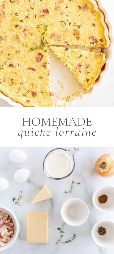 Quiche Lorraine is exquisite – the smooth and slightly sharp flavors of parmesan gruyere cheese, salty bacon, and creamy custard work so well together. Bacon Gruyere Quiche, Classic Quiche Lorraine, Classic Quiche, Homemade Quiche, Delicious Quiche, Brunch Items, Julie Blanner, Family Breakfast, Gruyere Cheese