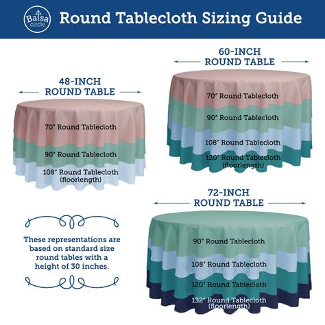 Round Tablecloth Sizes, 60 Inch Round Table, Tablecloth Size Chart, Round Table Settings, Wedding Table Layouts, 120 Round Tablecloth, Decorations For Wedding, Round Table Cloth, Round Tablecloths