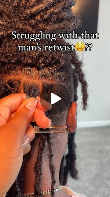 zhanéalexia | 5+ yr stylist on Instagram: "Did you lie to that man telling him you knew how to retwist🤣 ?

This video will teach you how to retwist in under a minute🔥. 

⭐️ Start with a clean part, ALWAYS. A clean part will be your foundation to a neat retwist. Then apply your product, not too much product and use your comb to smooth out the new growth. 

⭐️ I use my comb to twist the loc at least two times, and twist the loc all the way down before loc smithing !

⭐️ I finish off with a palm-roll and clip it. Very simple ! 

Was this helpful?? ⤵️

#invisblelocs #retwist #bohobraids #knotlessbraids #boxbraids #greensborohairstylist #greensborobraider #digitalmarketing #digitalproducts #raleighbraider #raleighhairstylist #336nails #336braids #softlocs #ncat #explore #ncat26 #ncatbraids #n How To Twist Mens Hair, Best Gel For Retwisting Locs, Palm Rolling Locs, Loc Smithing Method, How To Retwist Dreads Step By Step, How To Retwist Locs, Loc Smithing, Comb Retwist, 4 Strand Twist Locs