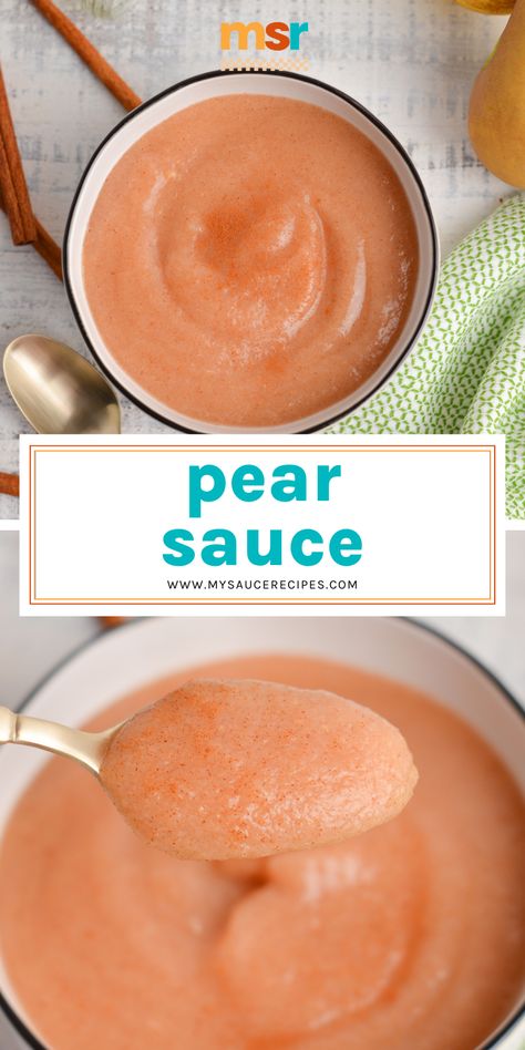 This pear sauce is a perfect substitute or switch-up from typical applesauce. Use it with sweet or savory dishes or all on its own. Homemade Pear Sauce, How To Make Pear Sauce, Freezer Pear Sauce Recipe, Easy Pear Sauce Recipe, Pear Sauce Instant Pot, Pear Sauce Recipe Crock Pot, Canning Pearsauce, Pear Apple Sauce Recipes, Canning Pear Sauce