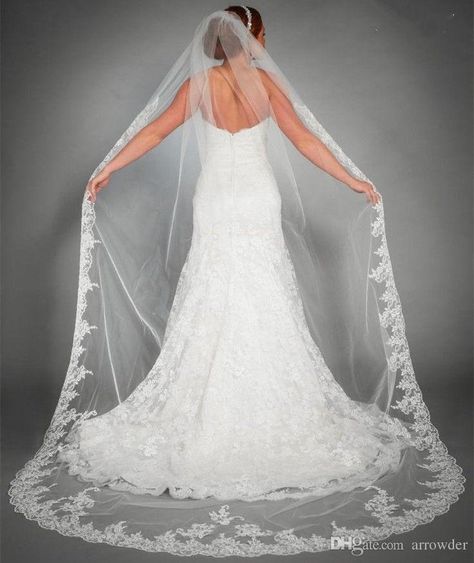 Simple Tulle Cathedral Veil in White Cathedral Length Wedding Veil, Long Veil Wedding, Cathedral Wedding Veils, Wedding Bridal Veils, Cathedral Wedding, Wedding Veils Lace, Long Veil, Wedding Dress With Veil, Cathedral Veil