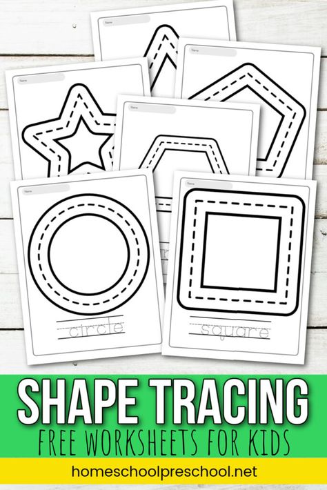 Tracing Shapes Worksheets, Shape Worksheets For Preschool, Learn Shapes, Shape Activities Preschool, Shape Tracing Worksheets, Free Worksheets For Kids, Teaching Shapes, Printable Shapes, Preschool Tracing