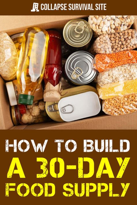 If you're new to food storage, a good way to start is by building a 30-day food supply. Here's what to consider and a list of foods. Survival Food List, Survival Prepping Diy, Emergency Preparedness Food Storage, Best Survival Food, Survival Food Storage, Survival Skills Emergency Preparedness, Emergency Preparedness Food, Survival Foods, Bushcraft Shelter