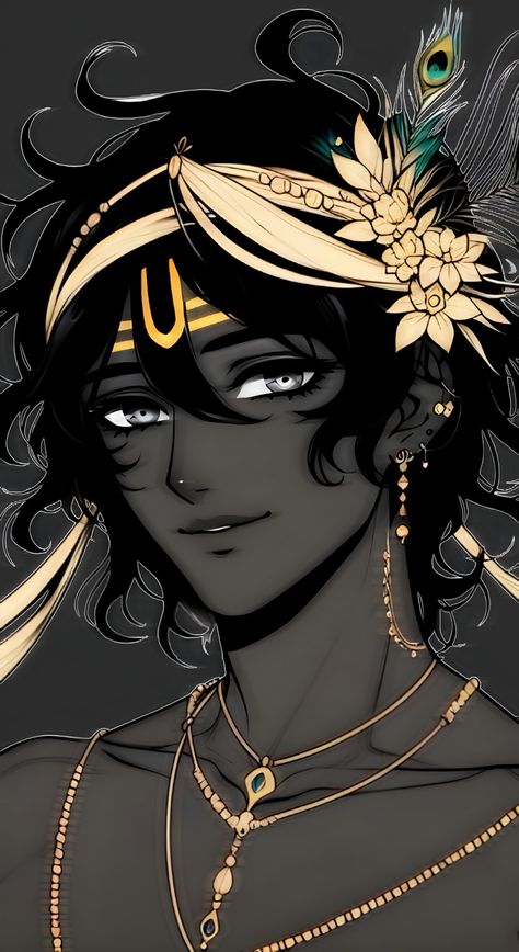 Anime Krishna Drawing, Dark Krishna Wallpaper, Krishna Dark Wallpaper, Krishna Anime Wallpaper, Krishna Anime Art, Dark Krishna, Lord Krishna Aesthetic, Krishna Wallpapers Aesthetic, Radha Wallpaper