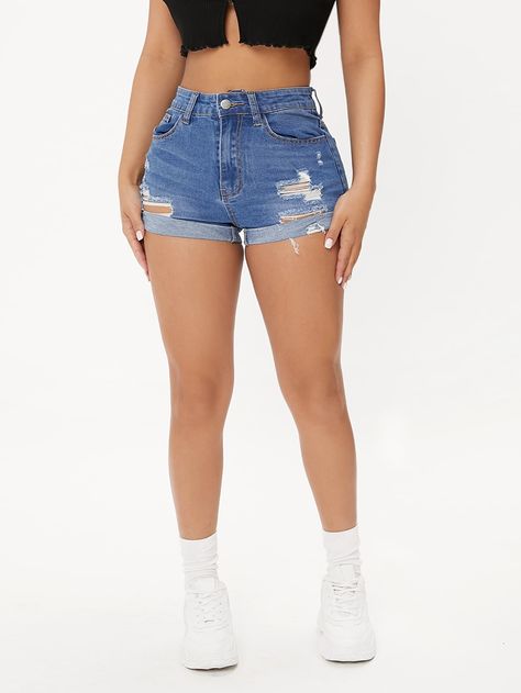 Ripped Jean Shorts Outfit, Look Short Jeans, Women Denim Shorts, Denim Jeans Ripped, Shorts Outfits Women, Ripped Jean Shorts, Perfect Denim, Ripped Denim Shorts, Ripped Shorts