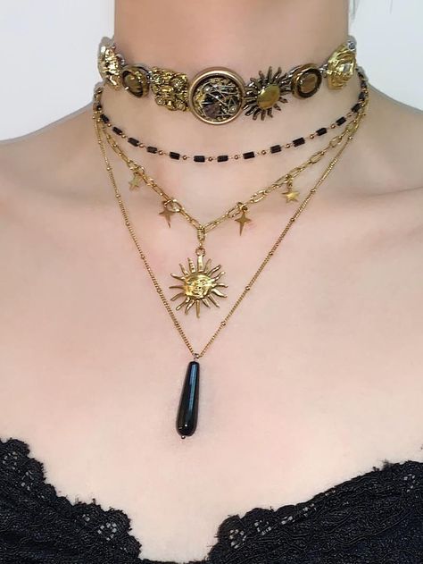 Party Jewelry | Three Fleas – Page 5 Gold Alternative Jewelry, Romani Jewelry, Whimsigoth Accessories, Outfit With Jewelry, Crazy Accessories, Whimsigoth Jewelry, Sun And Moon Jewelry, Sun Clothing, Sun Choker