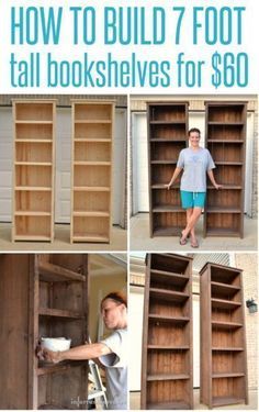 How To Make Bookshelves, Bookcase Woodworking Plans, Diy Bookshelf Plans, Bookcase Plans, Tall Bookshelves, Bookshelf Plans, Bookcase Diy, Pallet Sofa, Building Furniture