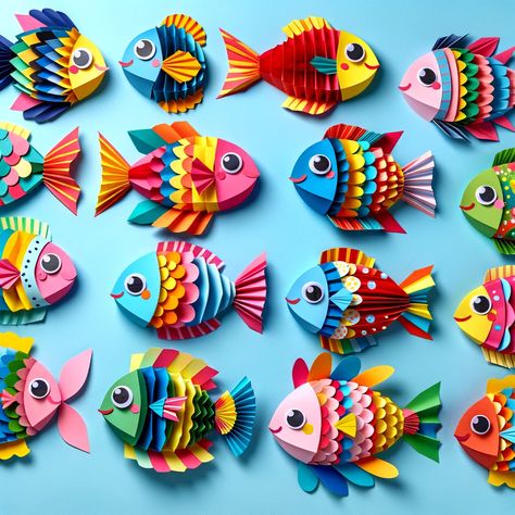 Fish paper craft Fish Projects For Kids, Diy Fish Craft, Coffee Filter Fish, Fish Art And Craft, Fish Arts And Crafts, Ocean Diy Crafts, Paper Craft Art, Animals Paper Craft, Aquatic Animals Craft