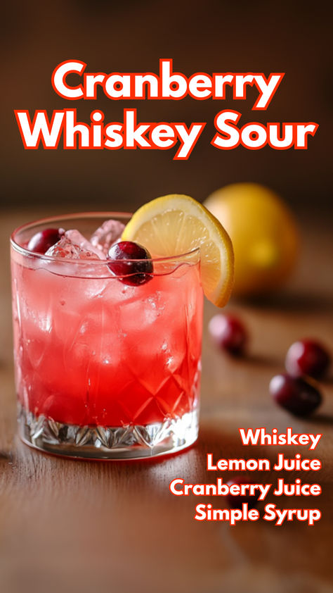 Cranberry Whiskey Sour Cinnamon Whiskey Sour, Cranberry Whiskey Sour, Whiskey Sour Recipe, Cranberry Cinnamon, Cinnamon Whiskey, Whisky Sour, Whiskey Sour, Whiskey Drinks, Whiskey Cocktails