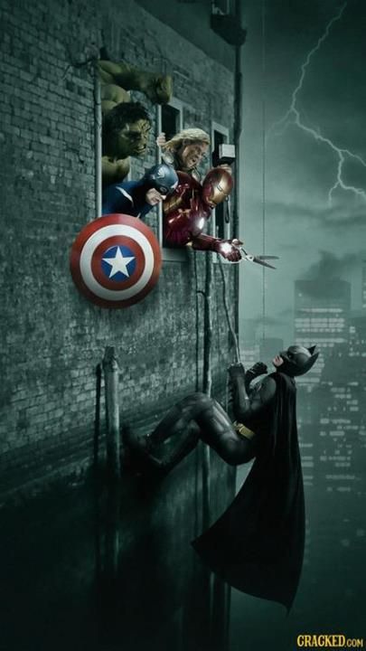 Avengers Movie, Art Kawaii, Batman Funny, Im Batman, Two Worlds, Marvel Vs Dc, The Dark Knight, Marvel Vs, The Avengers