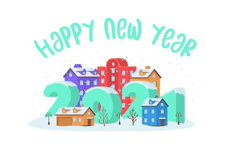 Happy New Year Landscape, Landscape City, Winter Landscape, Christmas Eve, Premium Vector, Happy New, Happy New Year, Graphic Resources, Vector Images