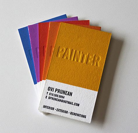 15 Creative Business Cards that Will Inspire Your Creativity Painter Business Card, Pantone Matching System, Visuell Identitet, Clever Business Cards, Buisness Cards, Graphic Design Business Card, Letterpress Business Cards, Business Card Design Creative, Business Card Inspiration