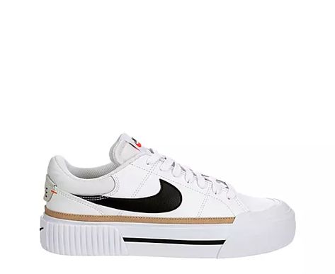 School Platform Shoes, White Nike Platform Sneakers, Nike Court Legacy Platform, Nike Shoes Women Platform, Platform Nike Shoes, Nike Womens Court Legacy Lift Sneaker, Nike Legacy Court Lift, Cute White Nike Shoes, Womens Court Legacy Sneaker Outfit