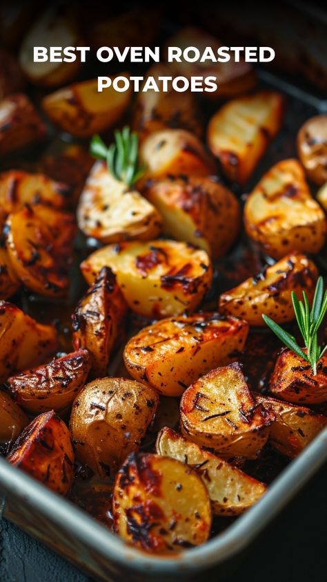 Looking for a delicious and easy roasted potatoes in oven recipe? These crispy and healthy oven roasted potatoes are the perfect side dish for any meal. With just a few simple ingredients, you can create a flavorful and satisfying dish that everyone will love. Try making these oven roasted potatoes tonight for a quick and tasty addition to your dinner table. Once you try this easy recipe, you'll never want to make roasted potatoes any other way! Treat yourself to the best oven roasted potatoes t Oven Roasted Dinners, Best Potatoes For Roasting, Roasted Recipes In Oven, Baked Potatoes Ideas, Potato Recipes Oven Roasted, Potato In Oven Recipes, New Potatoes Roasted, Oven New Potatoes, Potato Recipe Oven