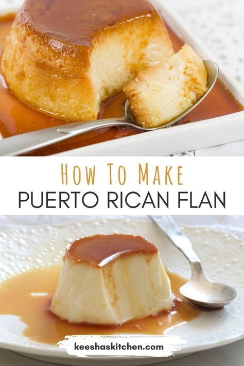 Different Flavors Of Flan, Coco Flan Recipe, Puerto Rican Cheesecake, Puerto Rican Cheese Flan Recipe, Flan Recipes Easy, Coquito Flan Recipe, Puerto Rican Deserts, Puerto Rican Christmas Desserts, Spanish Dishes Puerto Rico