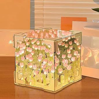 Infinity Mirror Diy, Tulip Lamp, Online Birthday Gifts, Table Ornaments, Cube Lamps, Led Flower, Flower Mirror, Flower Bedroom, Infinity Mirror