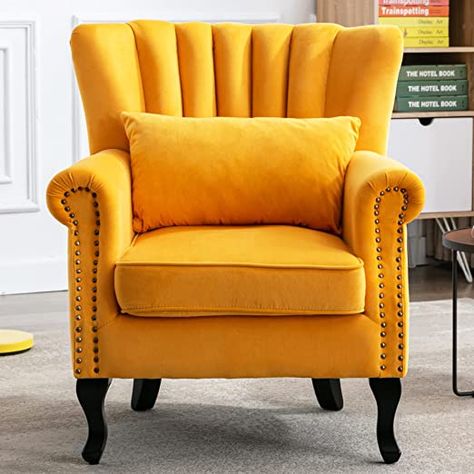 Sitting Room Chairs Furniture Modern, Arm Sofa Chair, Yellow Arm Chair Living Room, Upholstered Chairs Living Room, Cozy Mid Century Modern Living Room Accent Chairs, Mustard Yellow Accent Chair, Single Sofa Design Living Rooms, Single Sofa Chair Living Rooms, Sitting Chairs Living Room