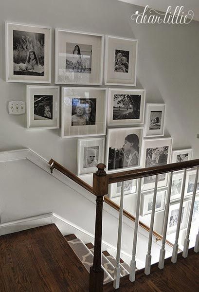 Are you looking to create a gallery wall in your space? Transform your empty wall into a work of art and tell a story with these picture hanging ideas. Banister Lighting, Stairway Banister, Stairways Ideas, Staircase Kitchen, Led Staircase, Stairway Gallery, Stairway Gallery Wall, Stairway Ideas, Hiasan Dalaman Rumah