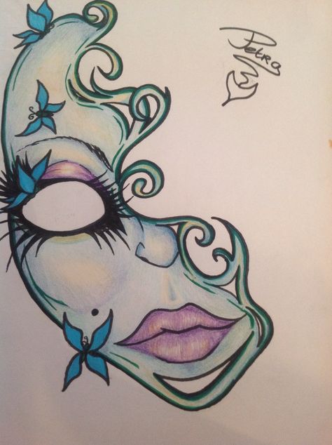 Face Mask Drawing Art, Mask Ideas Art, Mascara Design Ideas, Mask Painting Ideas, Mascara Drawing, Animal Skull Decor, Simple Heart Tattoos, Brown Hairstyles, Mask Drawing