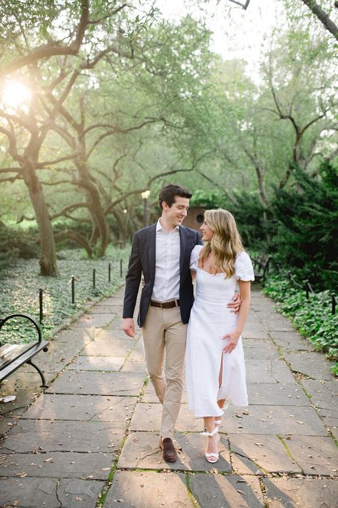 Classy Photoshoot Outfits, Central Park Engagement Shoot Spring, May Engagement Pictures, Men Engagement Photo Outfit Casual, Park Engagement Photoshoot, Engagement Photos Flower Garden, Forest Park Engagement Photos, Newfields Engagement Session, Garden Engagement Photoshoot