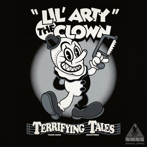 Nemons (@nemons_clothing) • Instagram photos and videos Terrifier Movie Poster, Terrifier 2 Wallpaper, Fandoms List, Art The Clown Terrifier Drawing, Cartoon Horror Characters, Horror Characters Drawings, Terrifier Poster, Rubber Hose Art, Terrifier Wallpaper